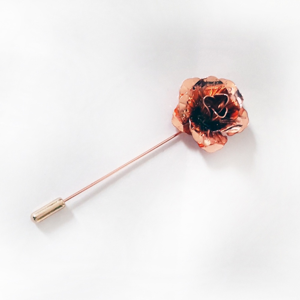 Mens Metal 3D Rose Lapel Pin Brooch Rose Gold